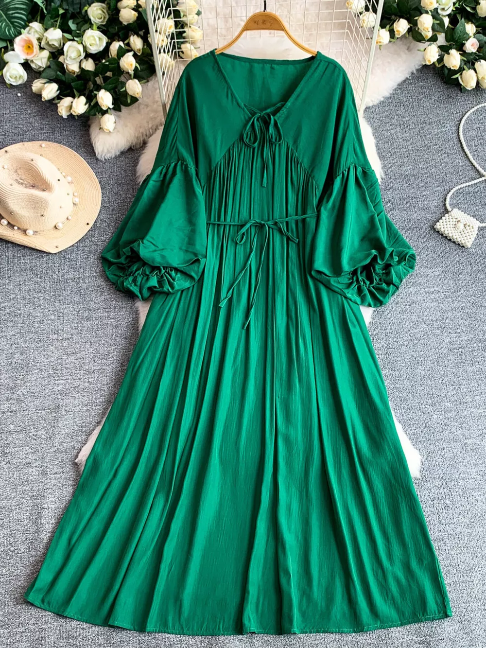 Balloon Sleeve Tie-Waist Dress, image 20