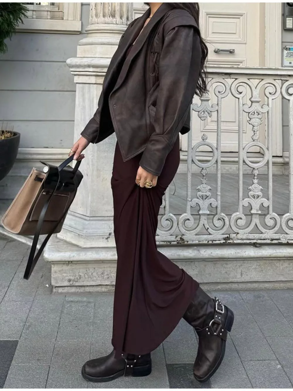 Belted Leather Jacket with Shawl Collar, image 6
