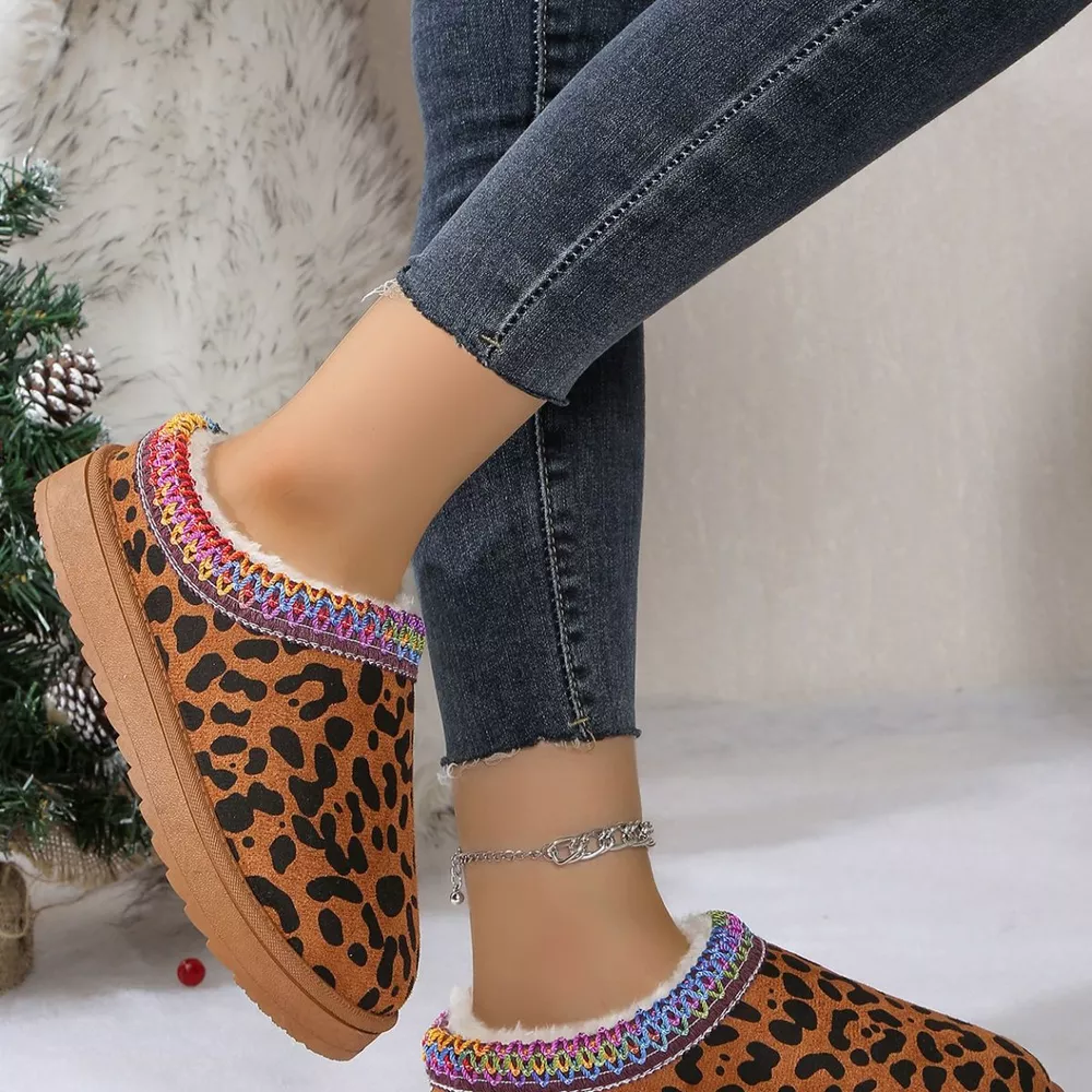 Leopard Print Plush Lined Warm Slip-Ons, image 6