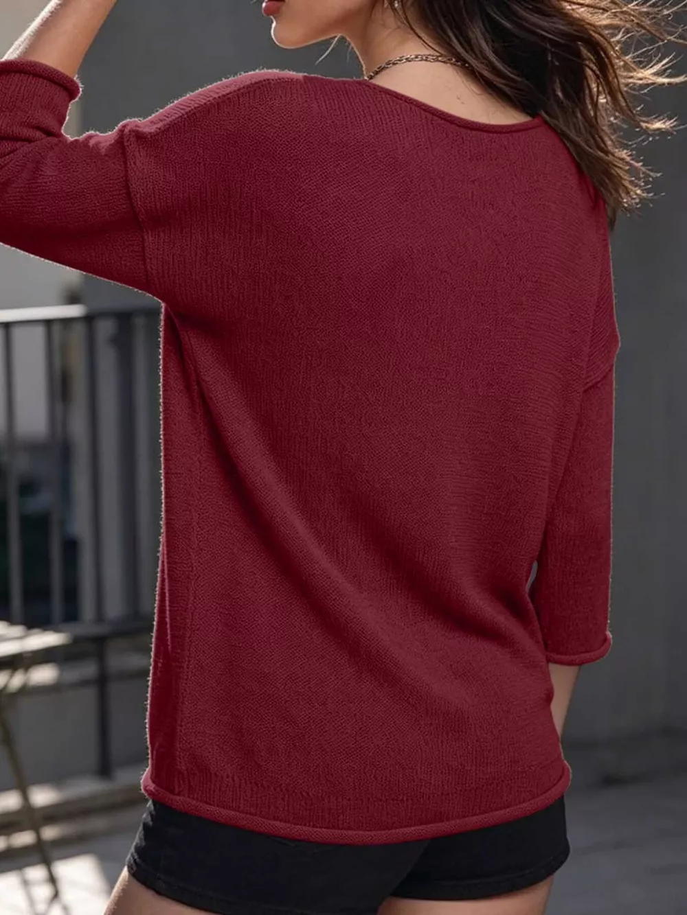 V-Neck Chest Pocket Knit Top, image 9