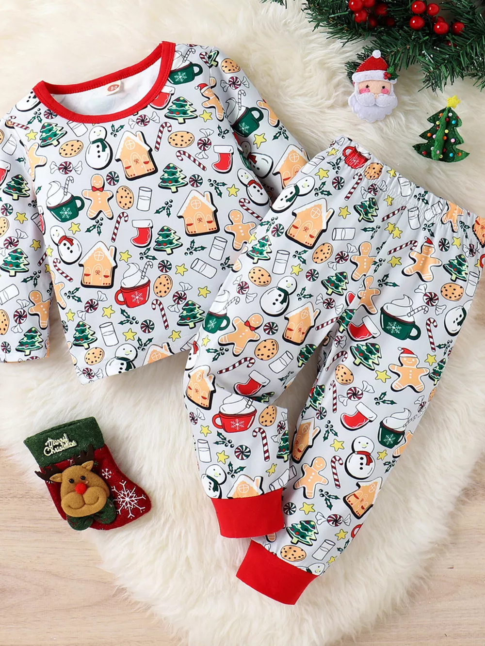 Children's Christmas Print Top and Pants Set, image 7