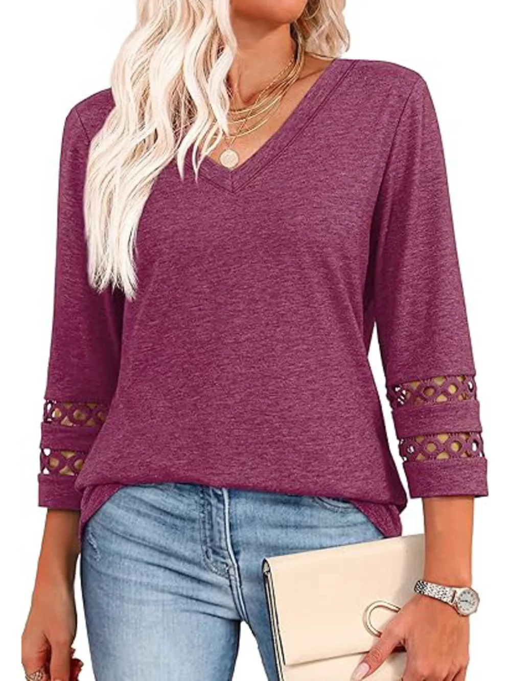 V-Neck Cutout 3/4 Sleeve T-Shirt, image 15