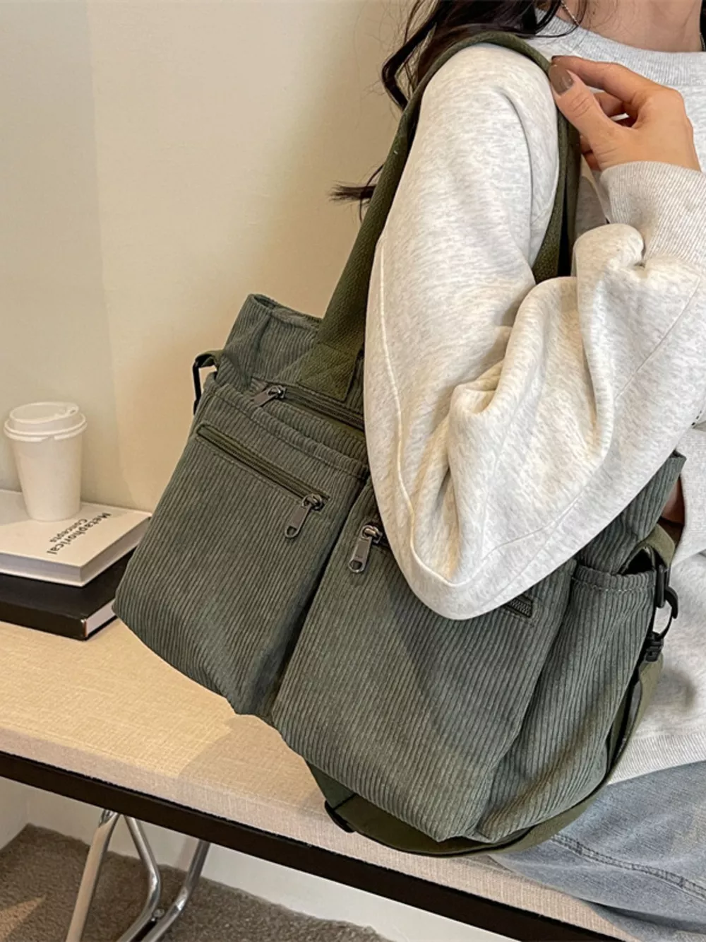 Corduroy Multi-Pocket Crossbody Bag, image 12