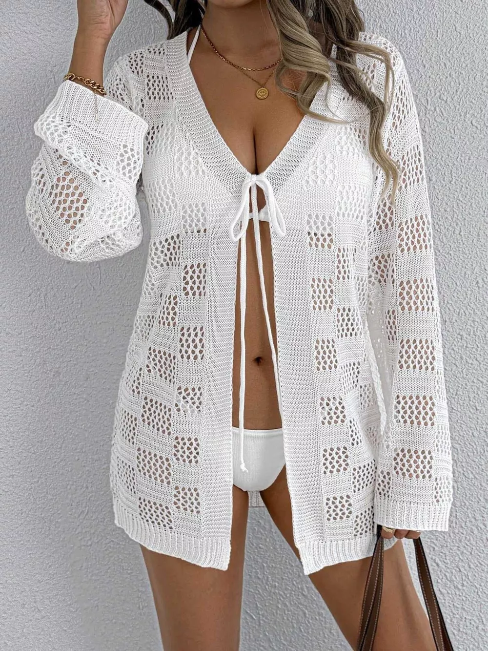 Crochet Knit Tie Front Cover-Up, image 2