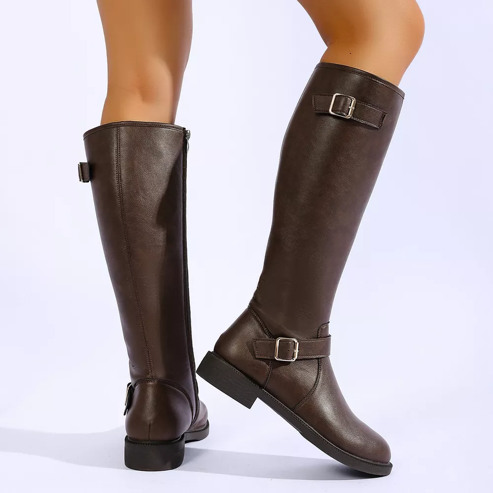 Round Toe Buckle Detail Boots, image 5