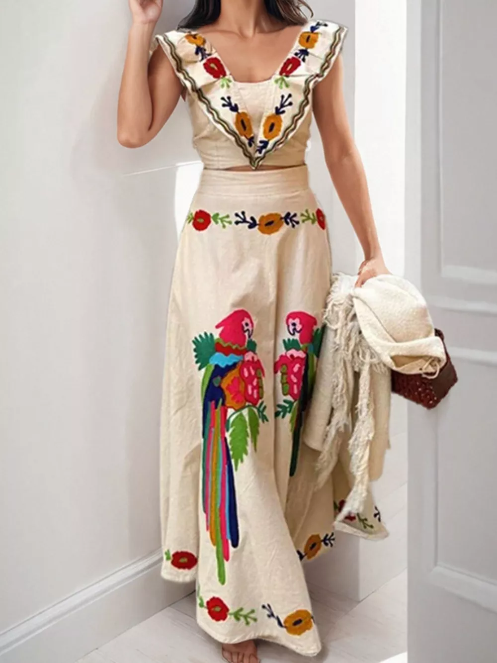 Parrot Crop Top and Maxi Skirt Set, image 3
