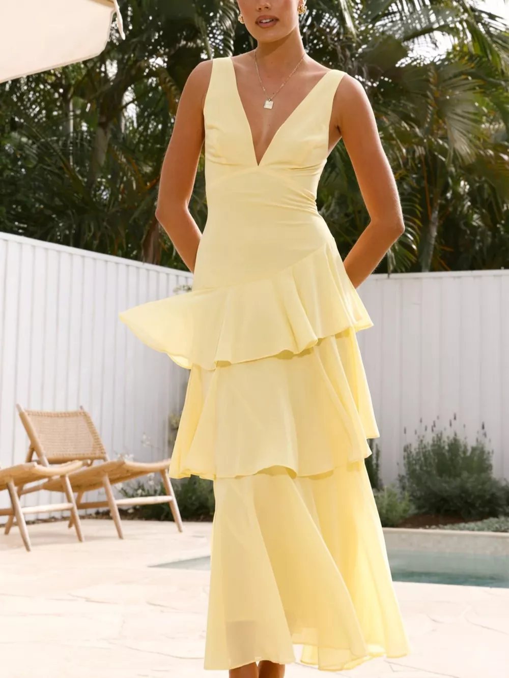 Sleeveless Ruffled Layered Backless Maxi Dress, image 22