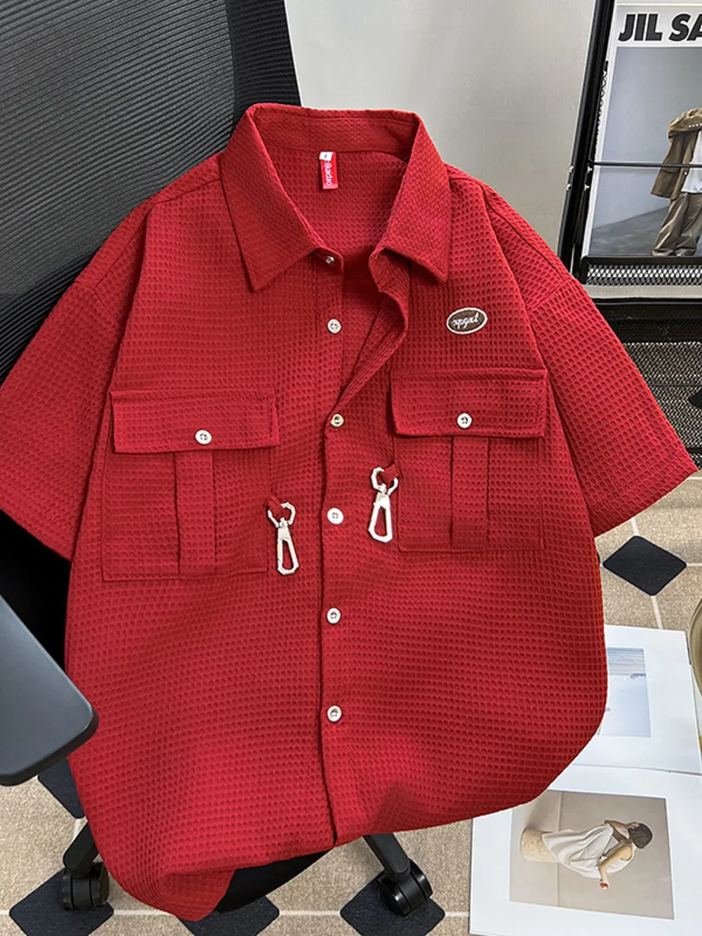 Men's Plus Size Waffle Texture Button Up Shirt, image 4