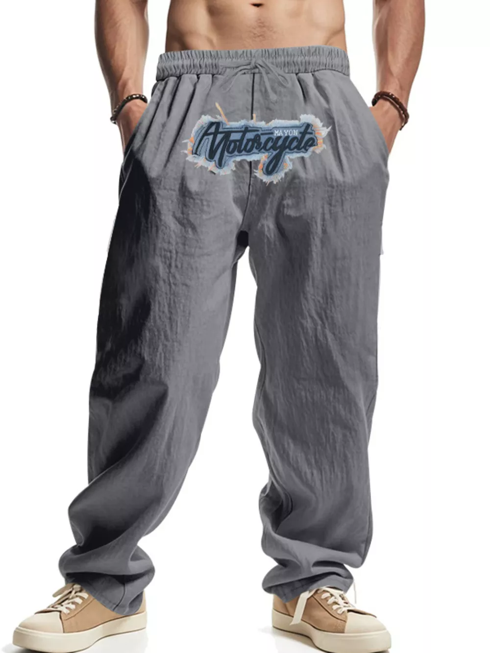 Men's Full Size Drawstring Letter Casual Pants Plus Size, image 8