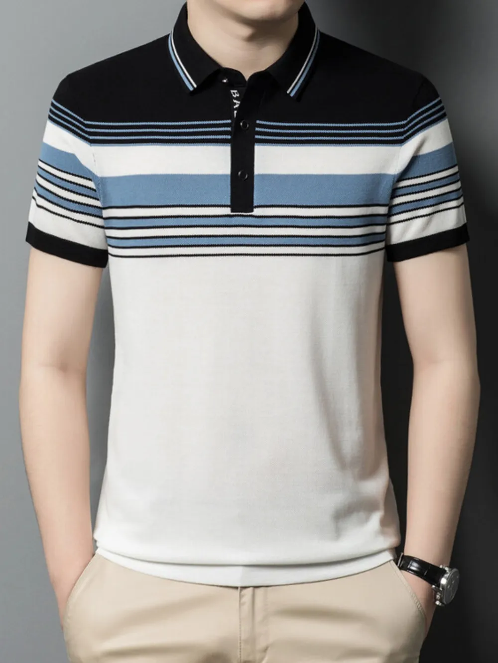 Men's Plus Size Striped Short Sleeve Polo