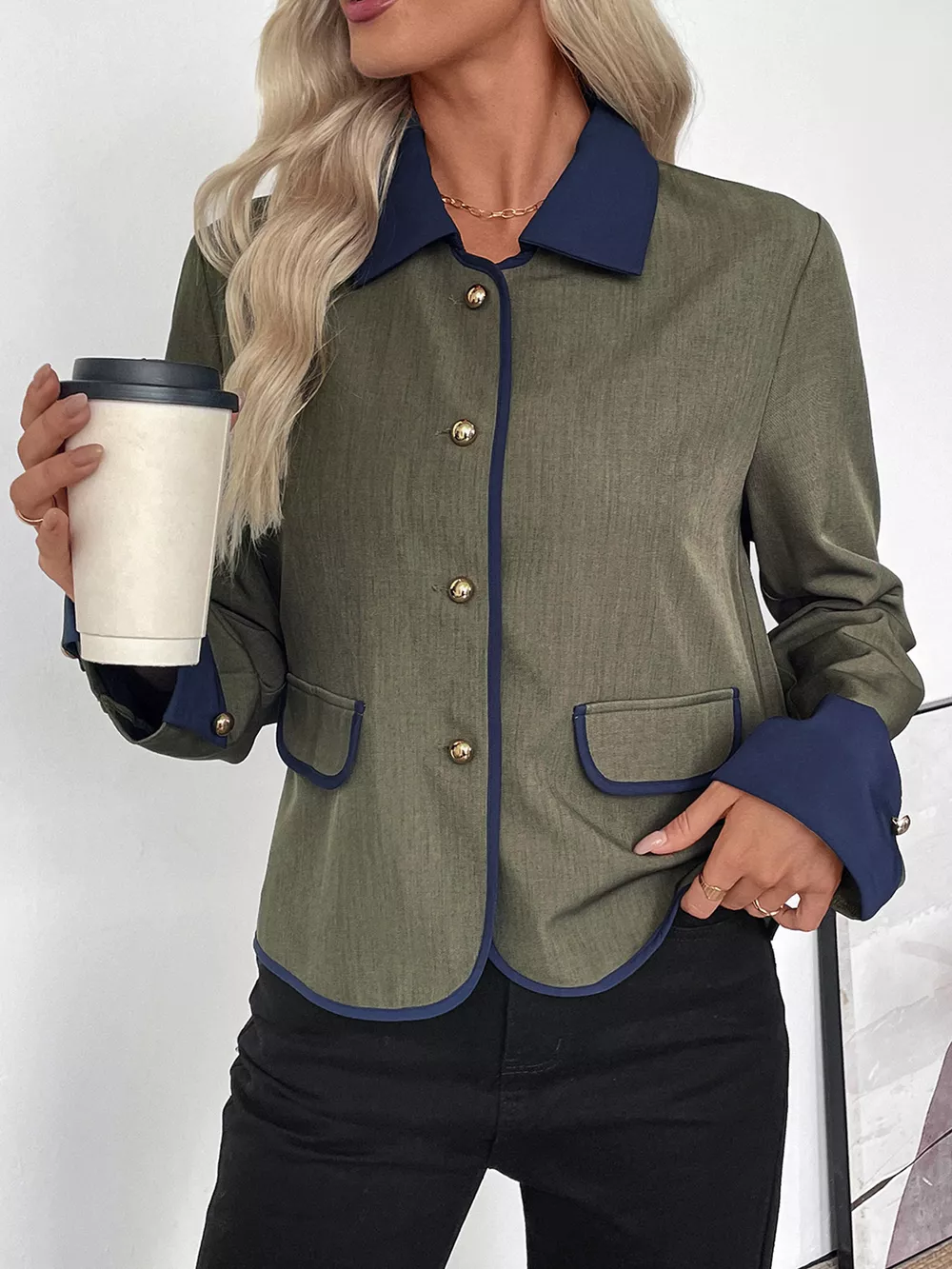 Contrast Trim Button-Up Jacket, image 2