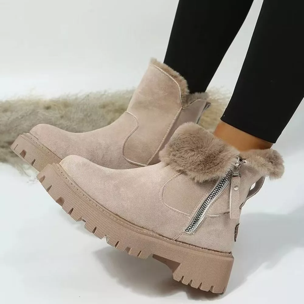 Fuzzy Lined Ankle Boots with Zipper, image 6