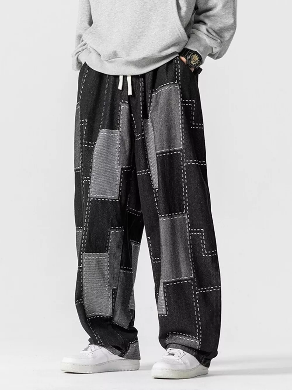 Men's Plus Size Patchwork Wide Leg Jeans, image 7