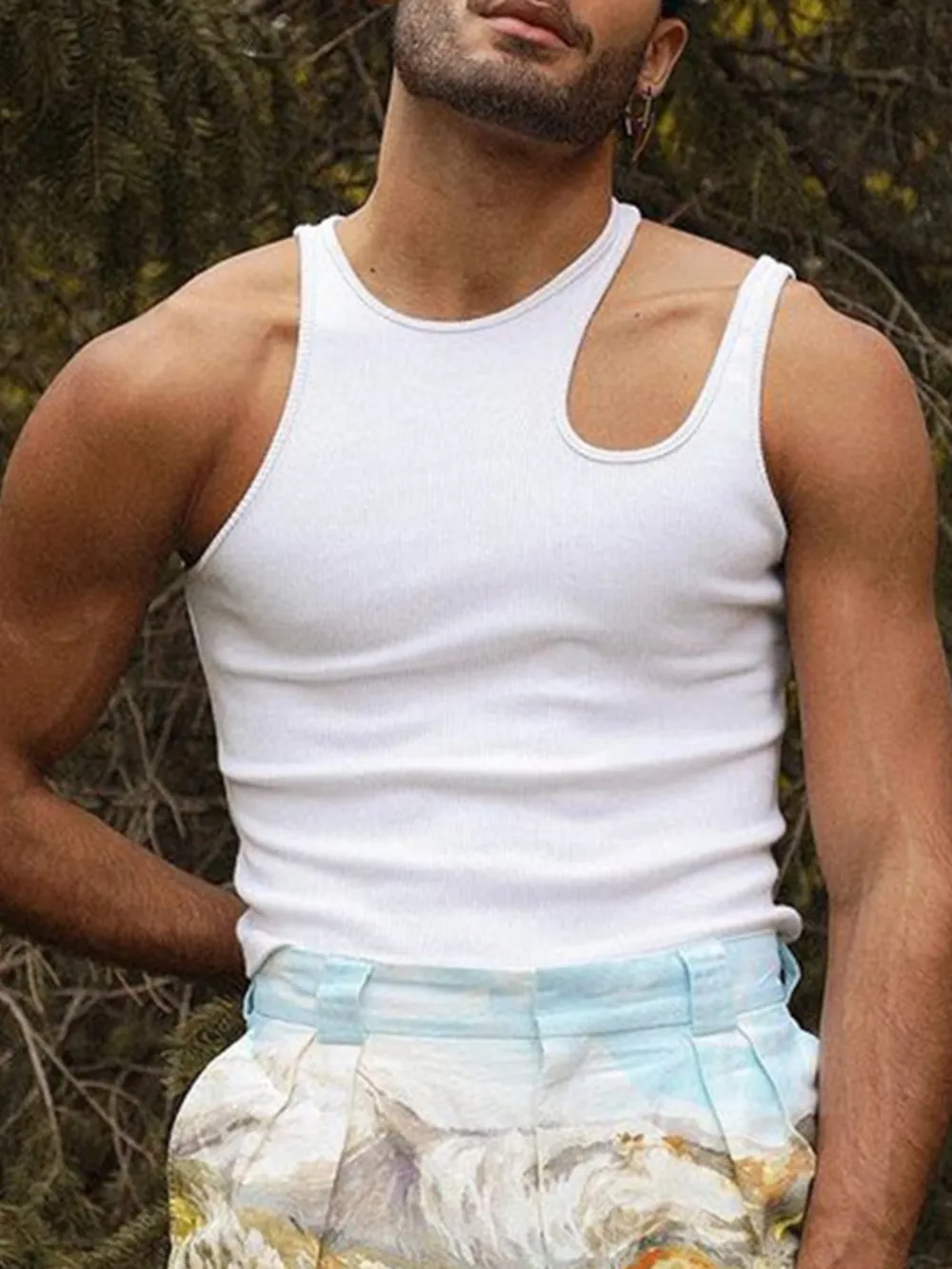 Men's Full Size Cutout Solid Color Tank Plus Size, image 2
