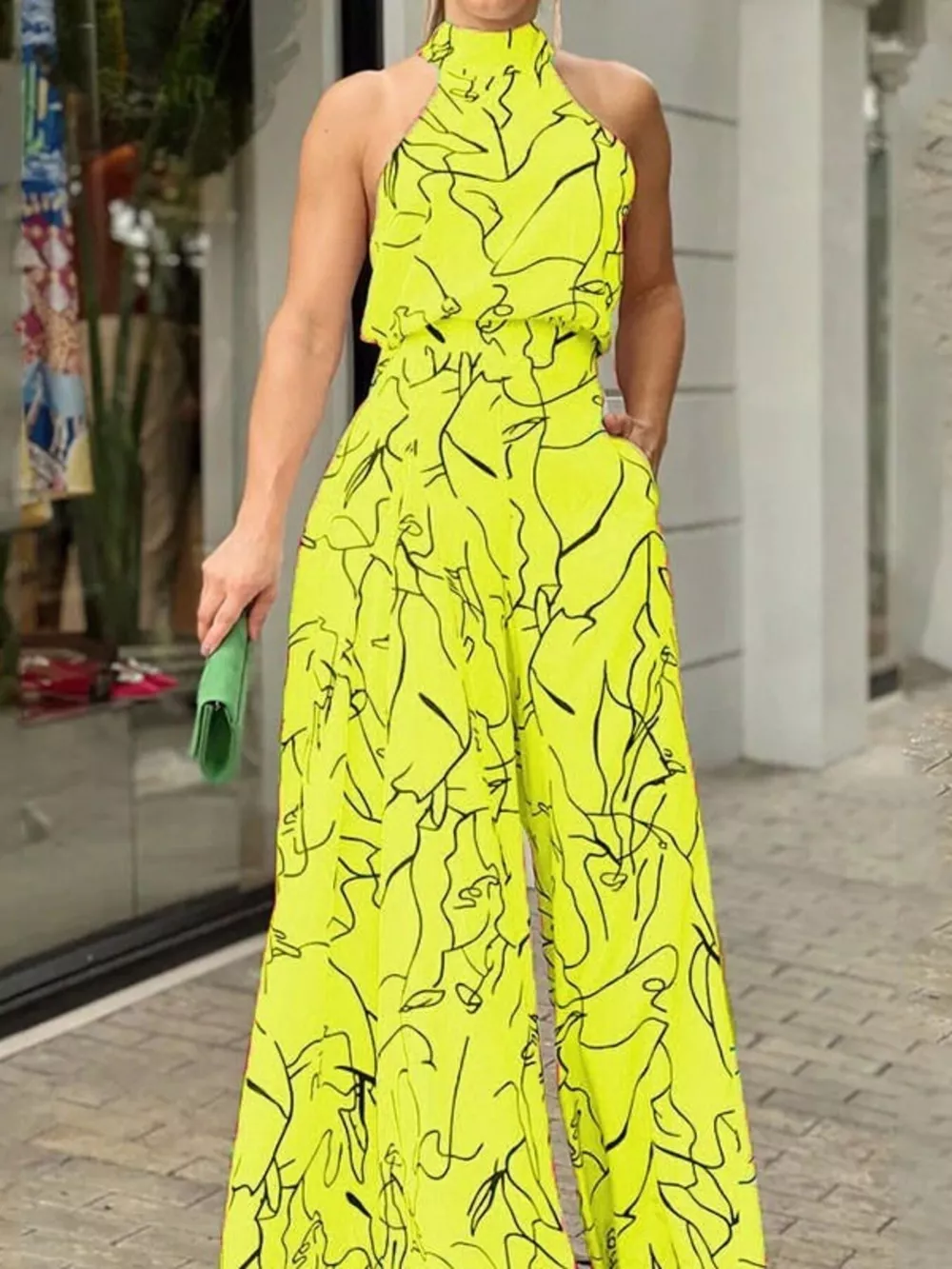 Halter Neck Abstract Print Wide Leg Jumpsuit, image 13