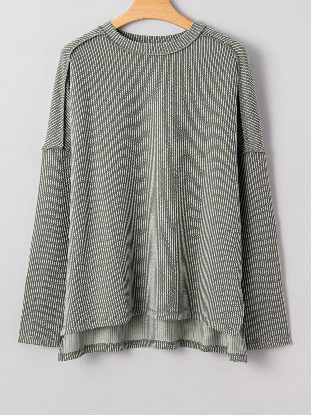 Twist Ribbed Exposed Seam Detail Long Sleeve Loose Top, image 6