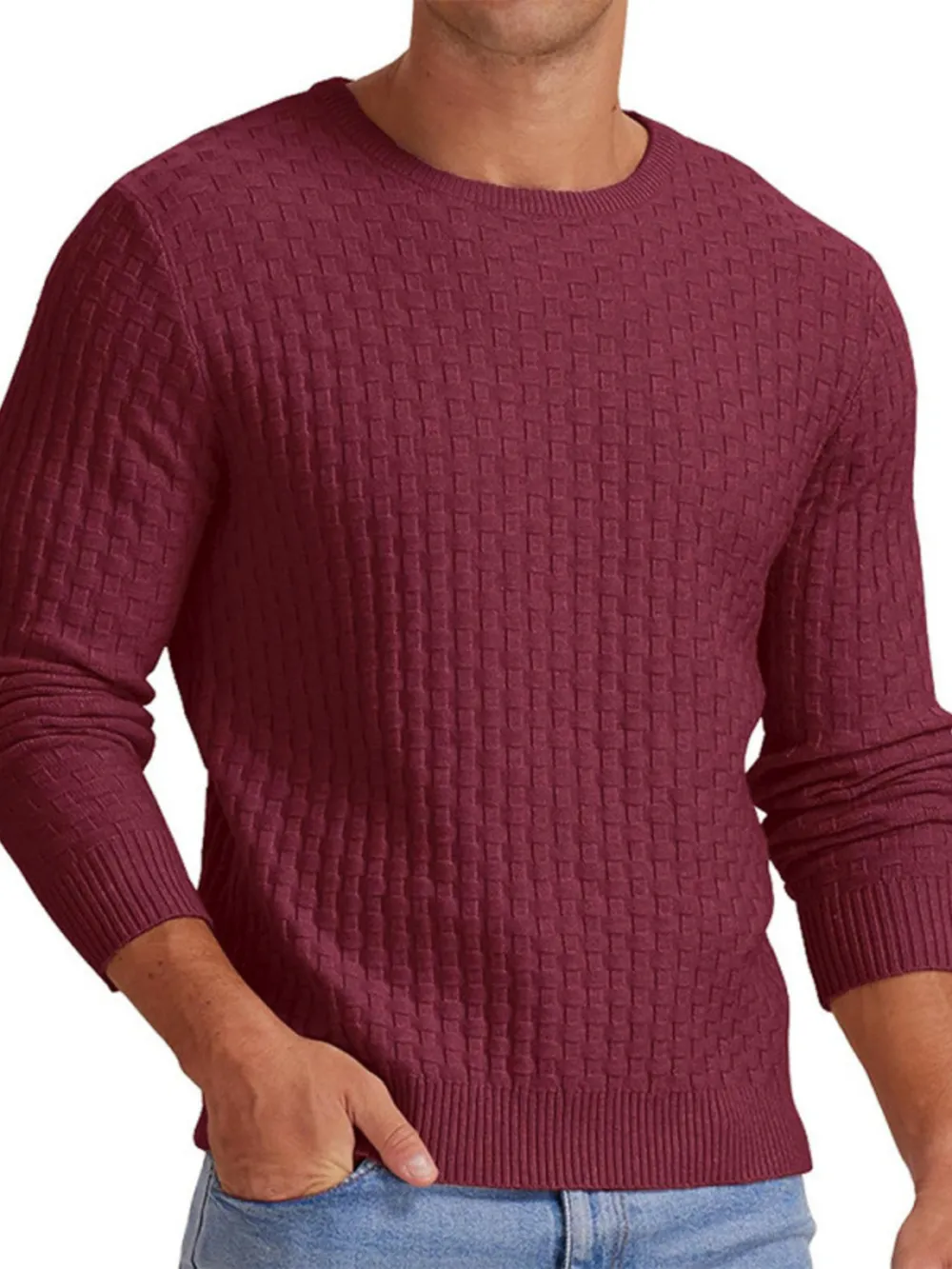Men's Full Size Ribbed Hem Round Neck Sweater Plus Size, image 6