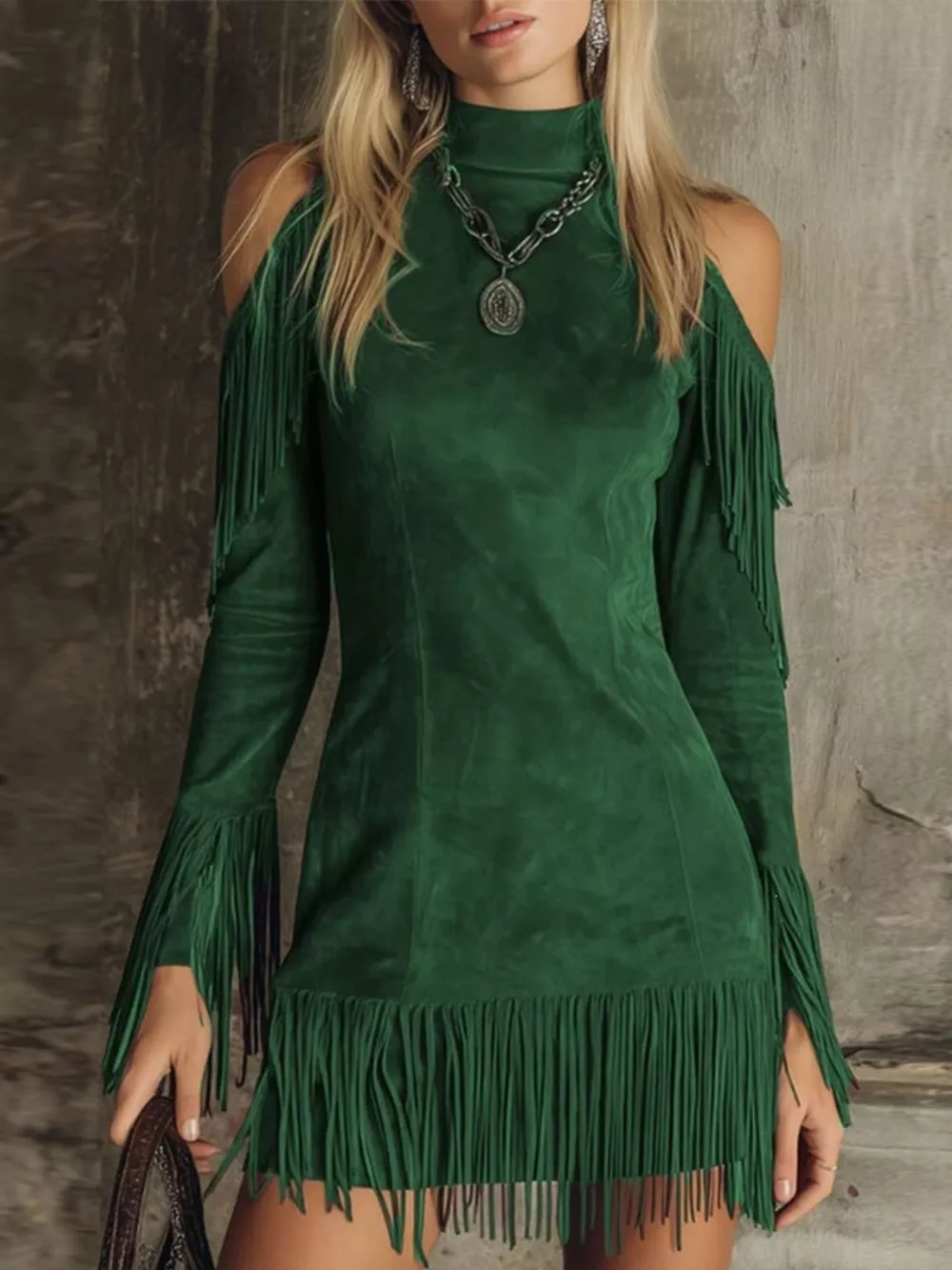Fringed Cold Shoulder Mini Dress, image 7