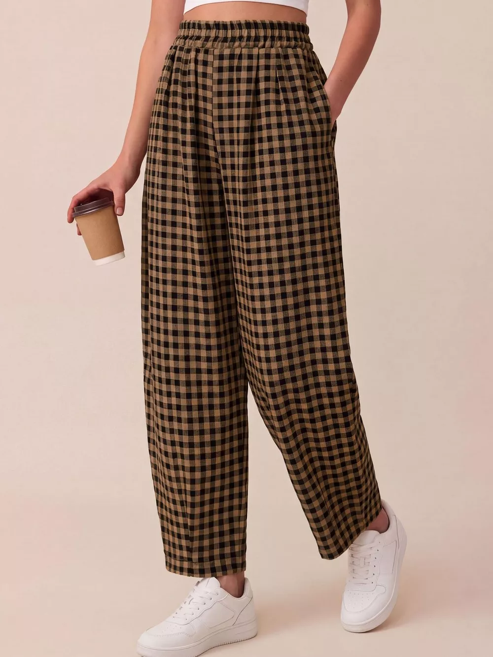 Gingham Wide-Leg Casual Pants, image 13
