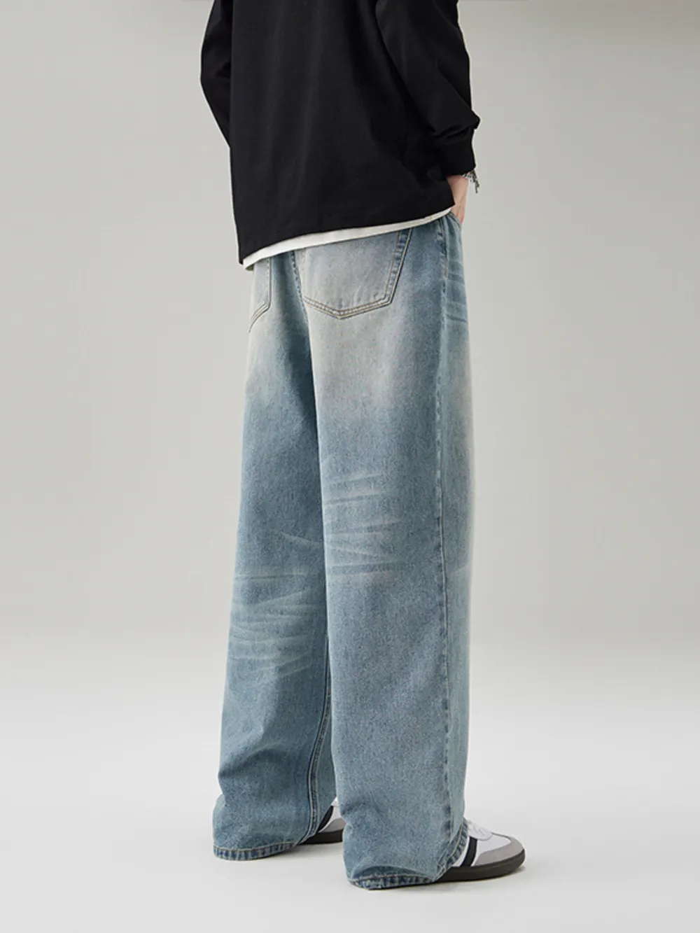 Men's Full Size Wide Leg Washed Baggy Jeans Plus Size, image 4