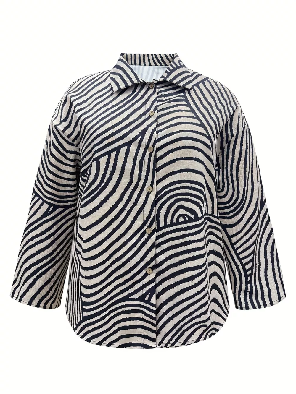 Plus Size Abstract Zebra Print Button-Down Shirt, image 3