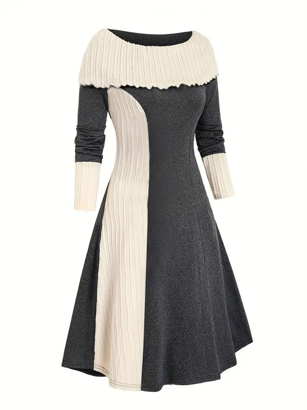Color Block Ribbed Sweater Dress, image 2
