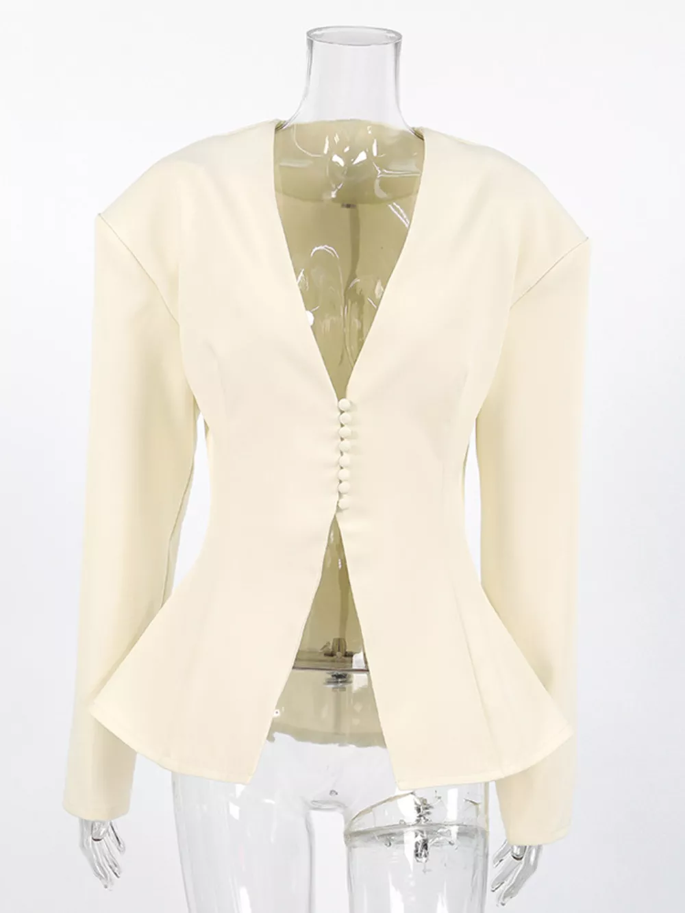 V-Neck Button-Up Blazer with Structured Shoulders, image 7