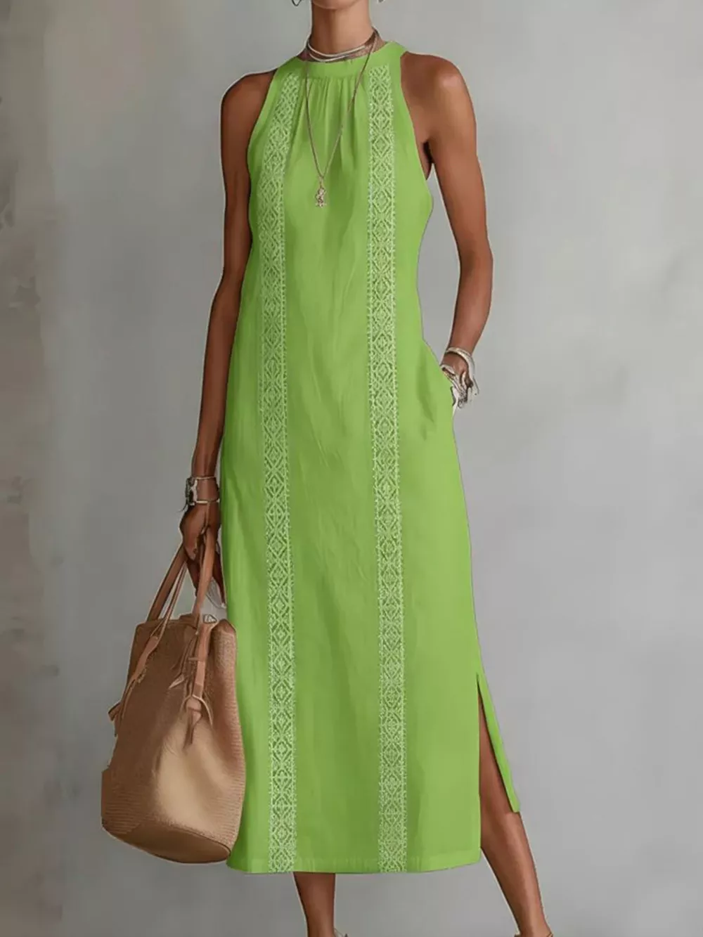 Full Size Side Slit Sleeveless Midi Dress Plus Size, image 7