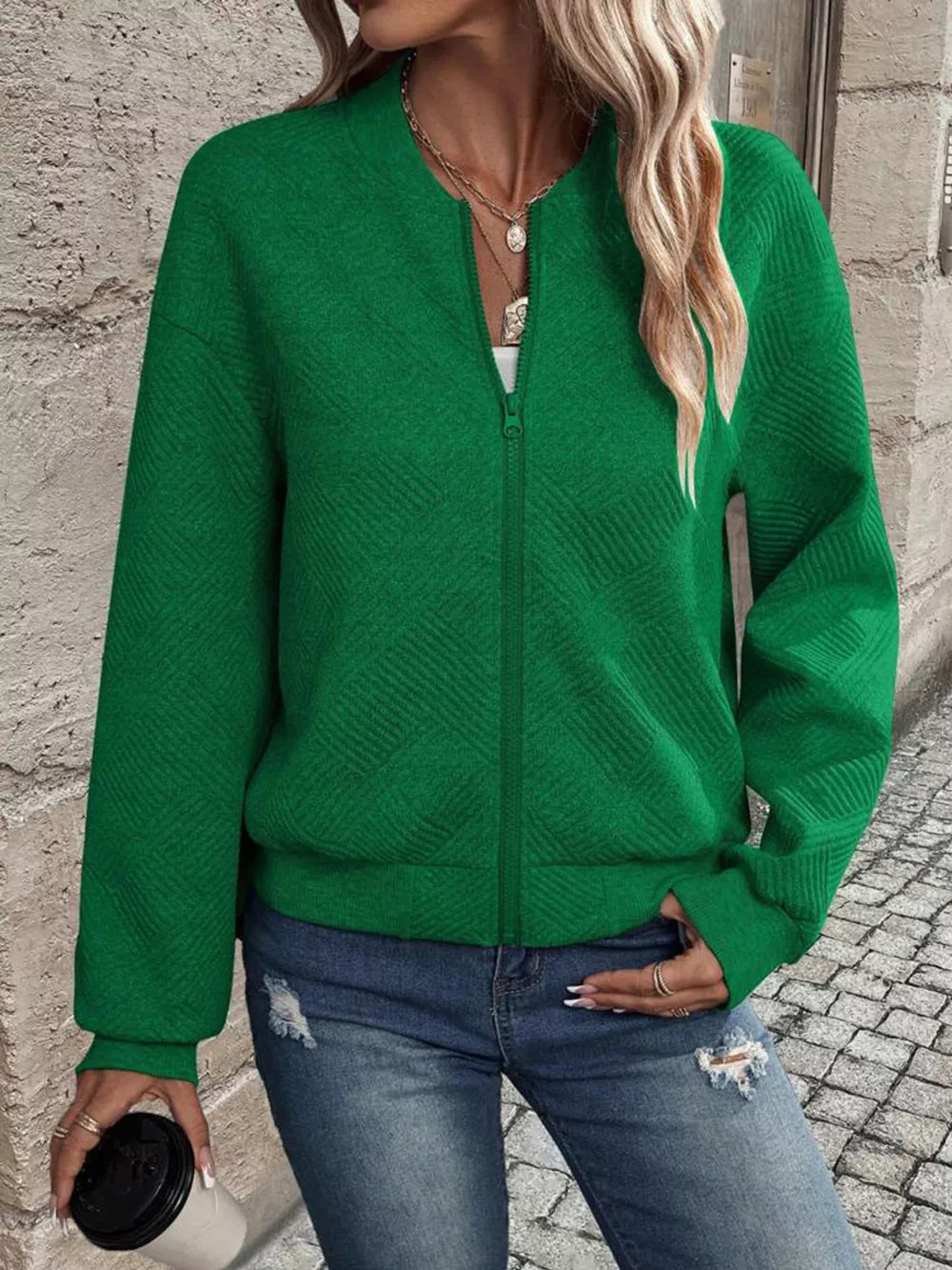 Zip-Up Textured Long Sleeve Jacket, image 24