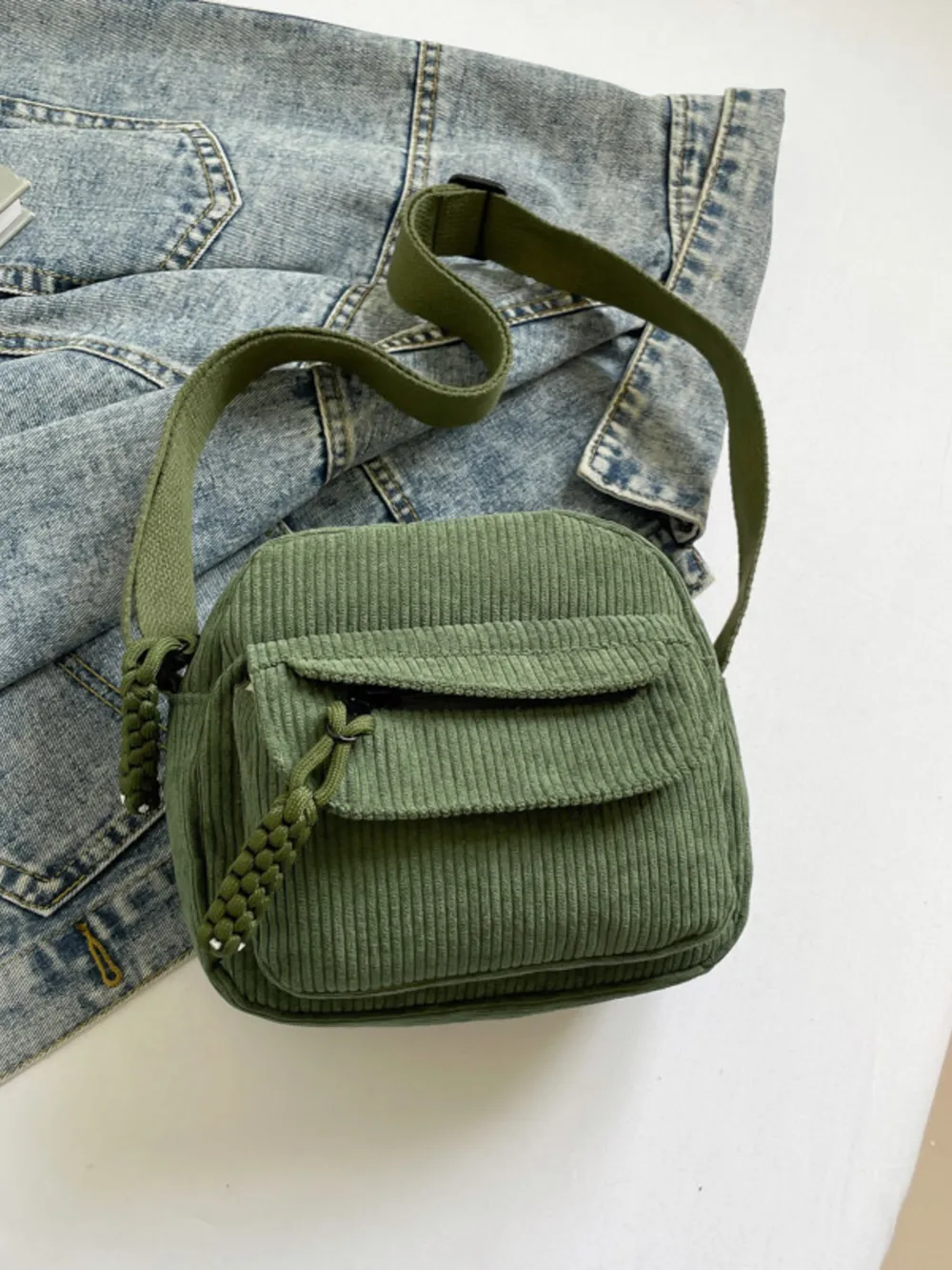 Corduroy Crossbody Bag with Adjustable Strap, image 10