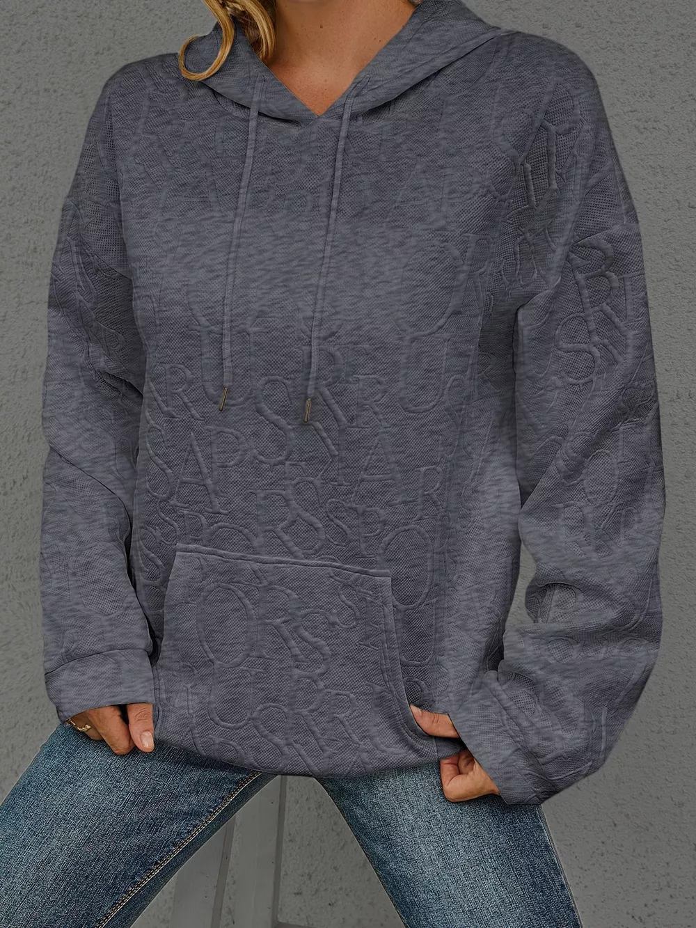 Full Size Embossed Lettering Casual Hoodie Plus Size, image 12