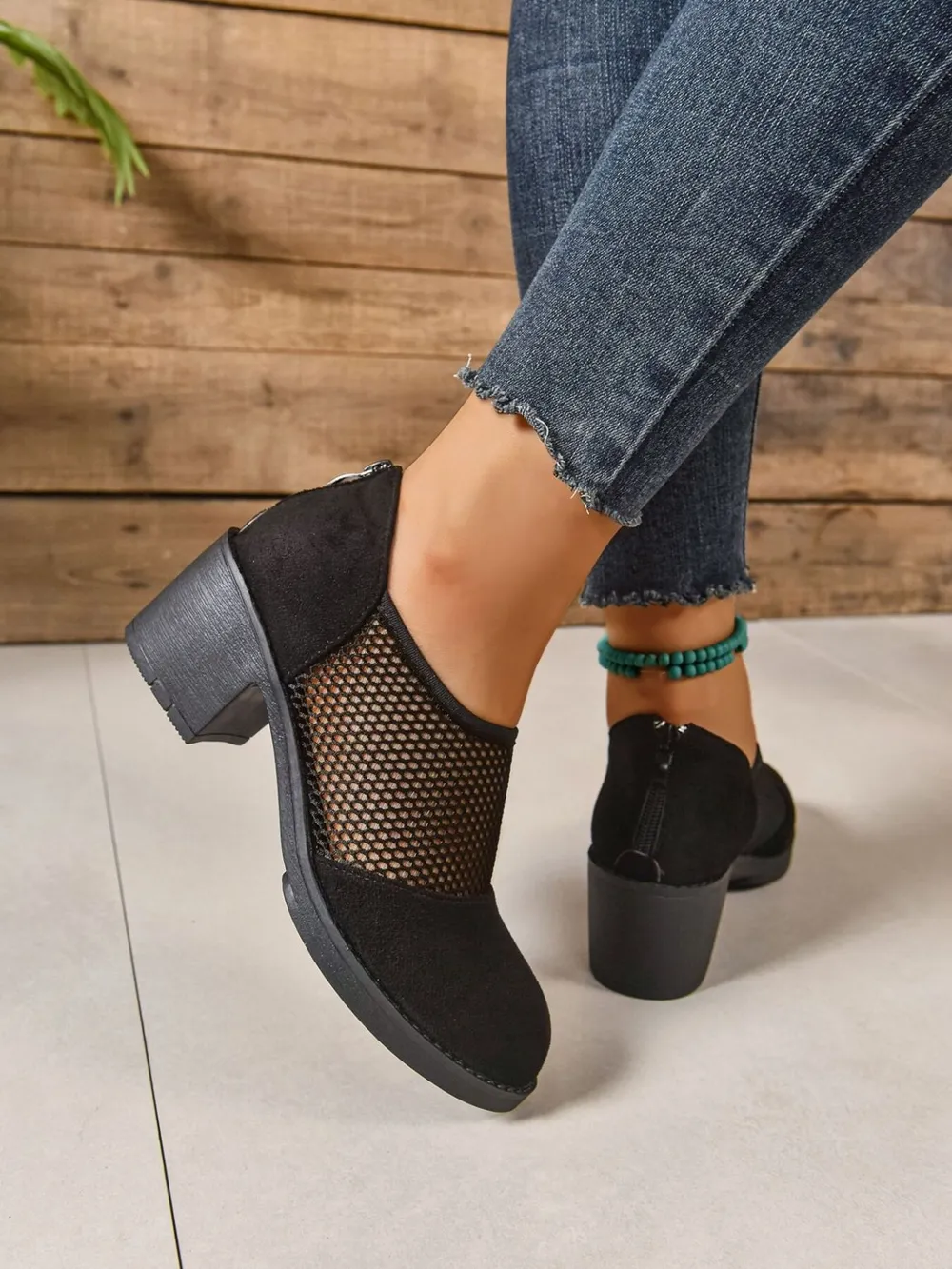 Mesh Panel Block Heel Pumps, image 4