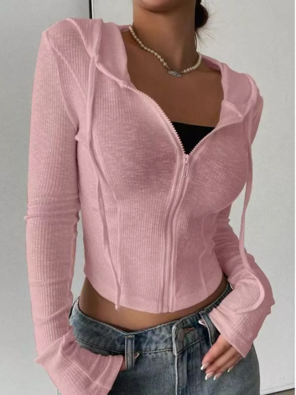 Ribbed Knit Cropped Zip-Up Outerwear, image 5