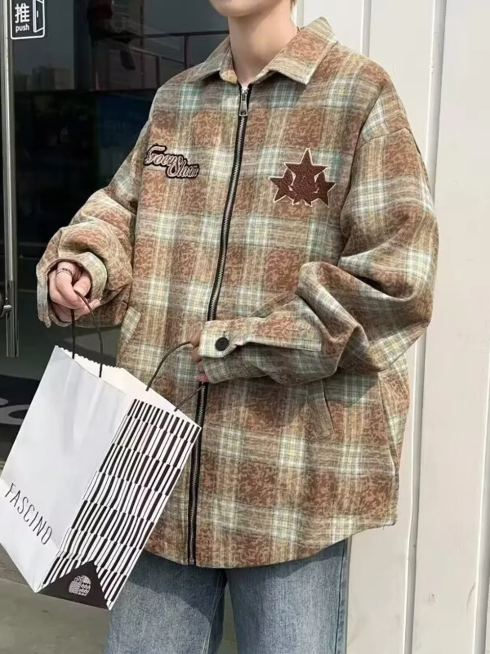Men's Plaid Zip Up Long Sleeve Jacket, image 4