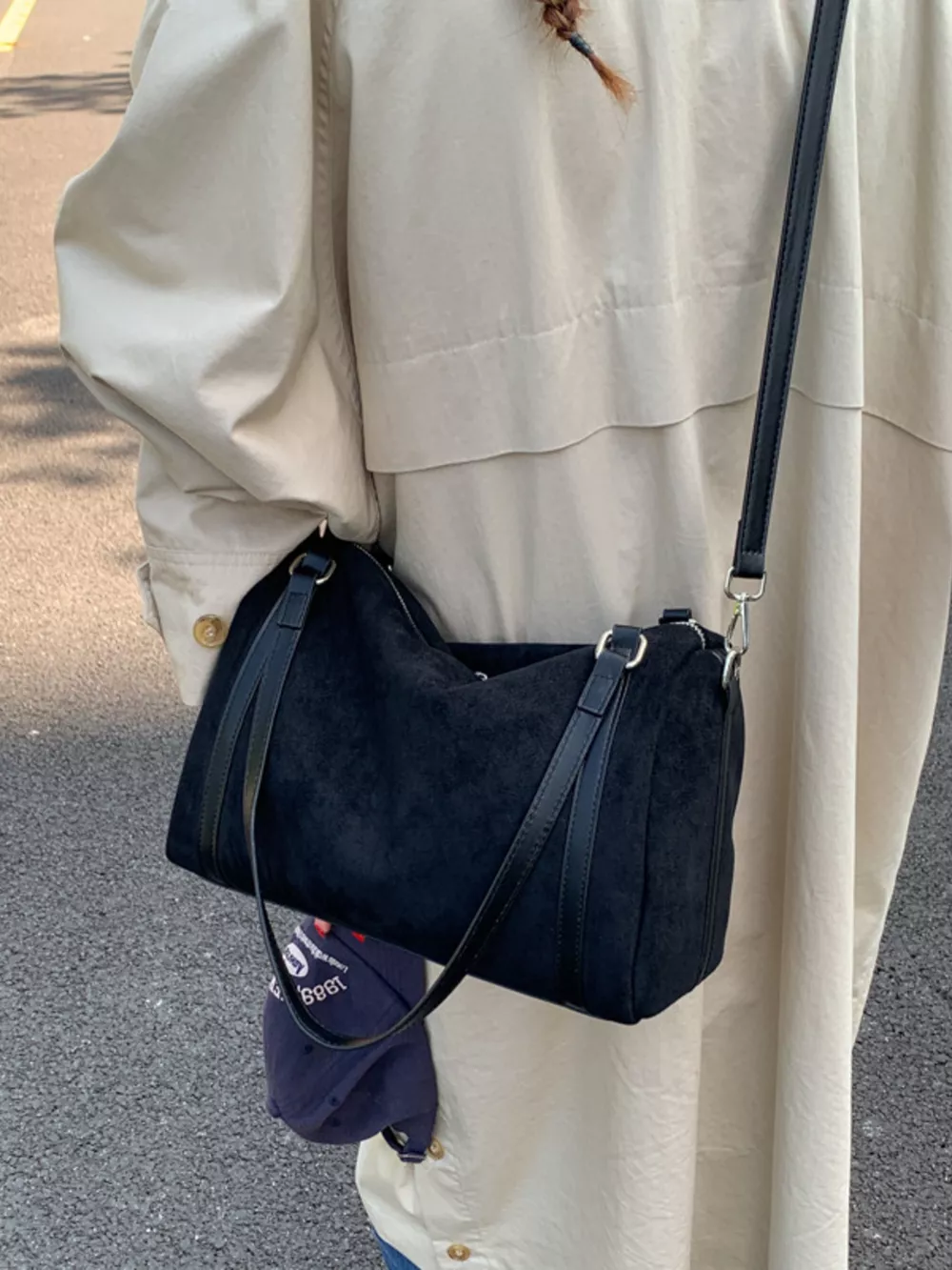 Suede Crossbody Bag with Zipper, image 4