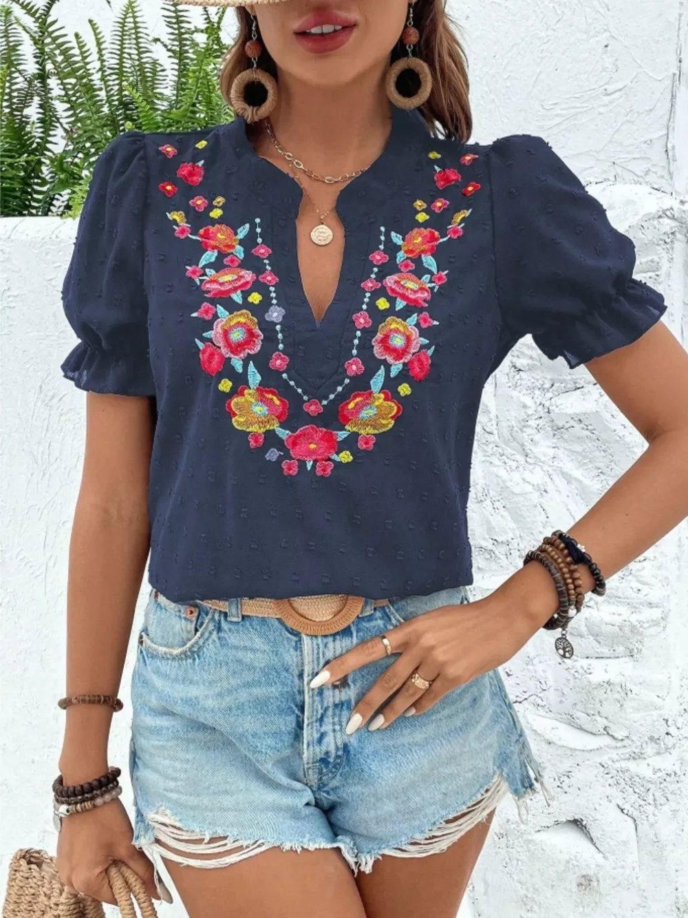 Floral Embroidered Puff Sleeve Blouse, image 6