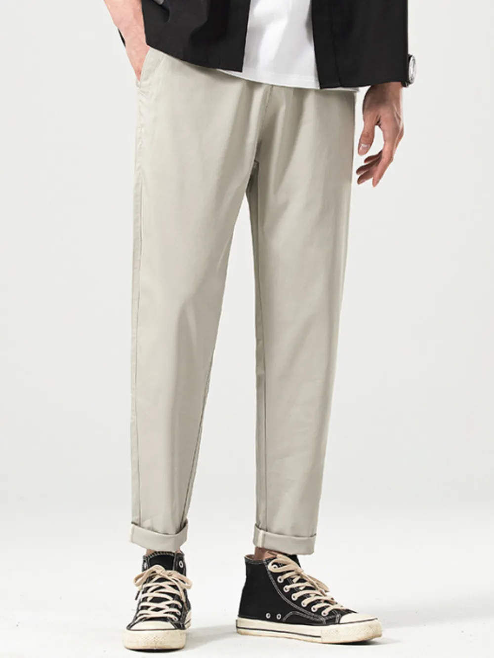 Men's Casual Straight-Leg Cropped Pants