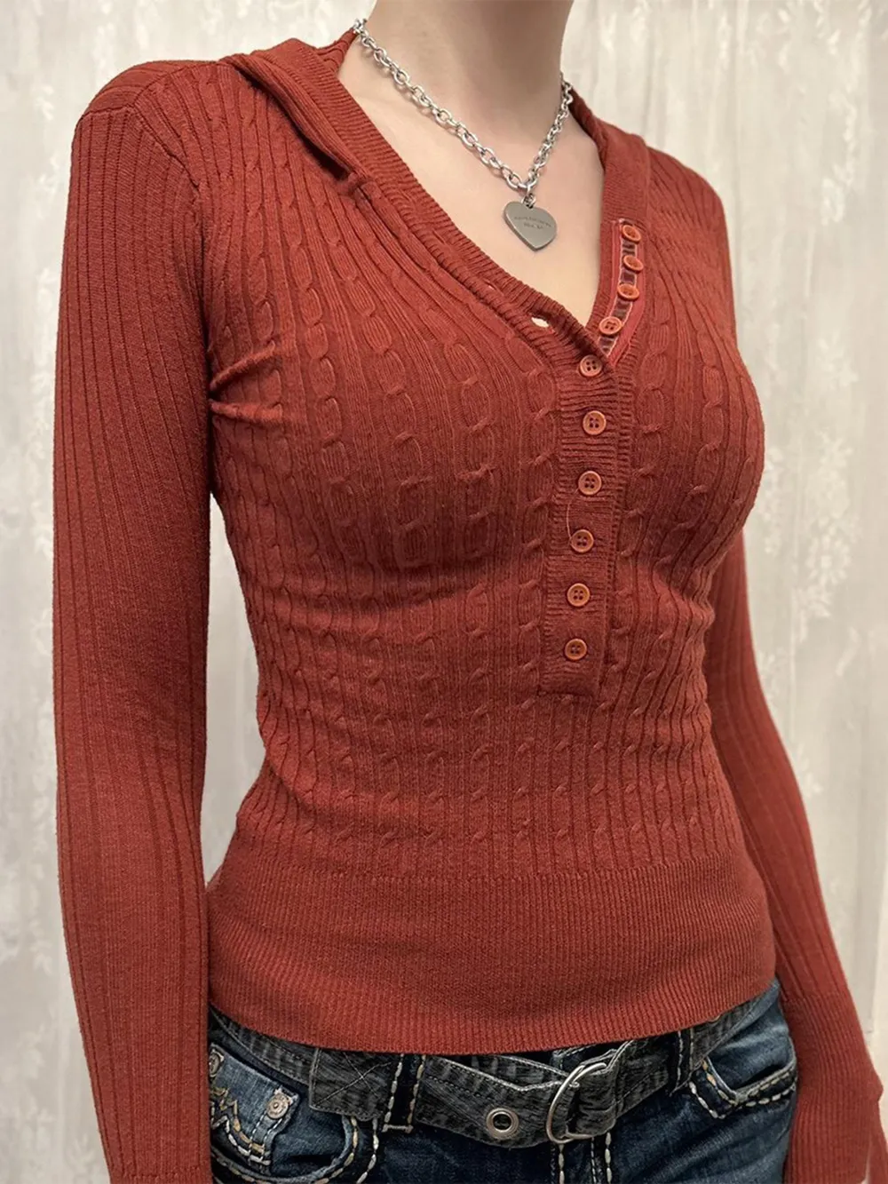 Button Front Long Sleeve Sweater, image 2