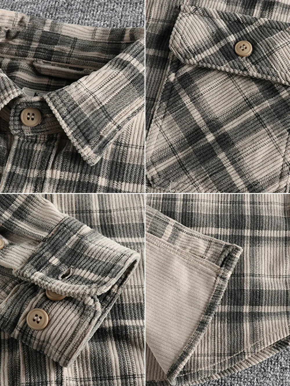Men's Plus Size Button Down Plaid Corduroy Shirt with Chest Pockets, image 8