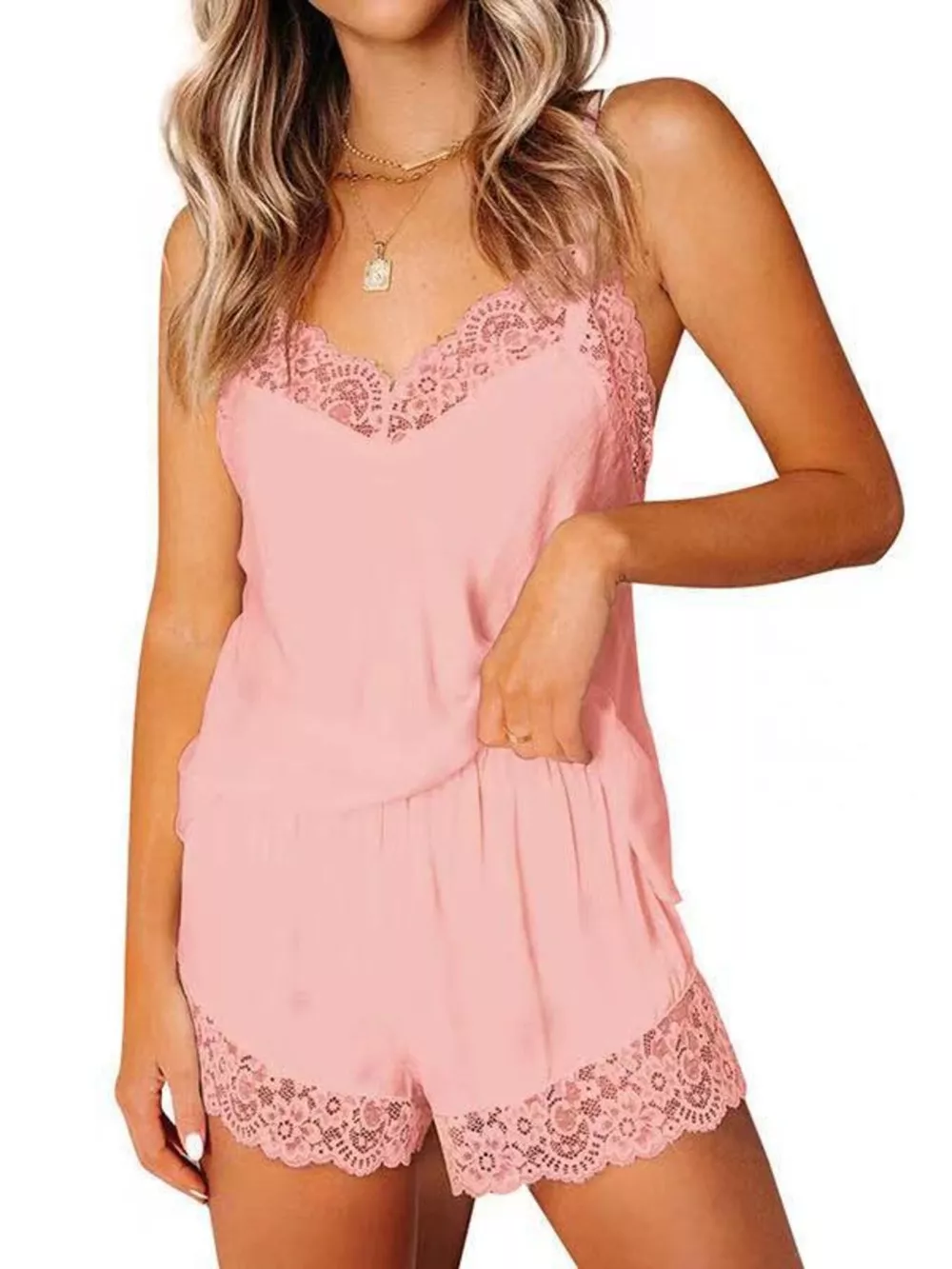 Lace Trim Cami and Shorts Lounge Set, image 11