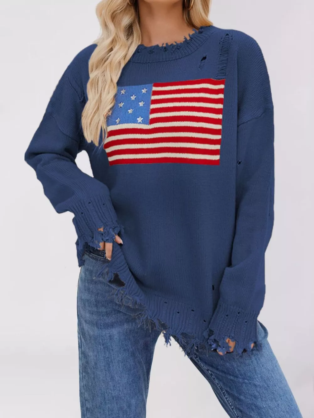 Distressed American Flag Graphic Sweater