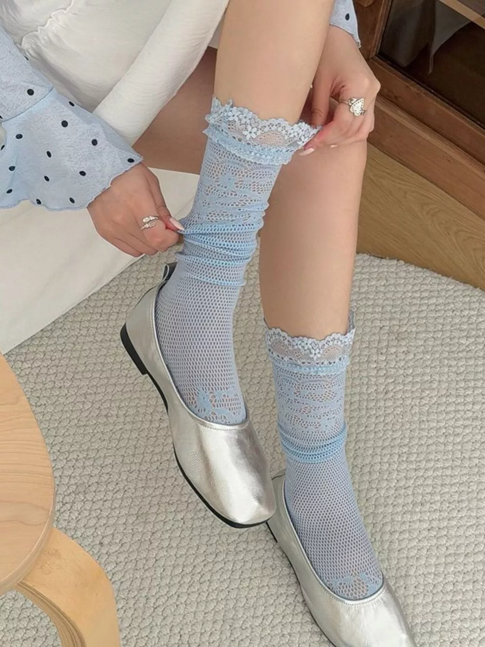 Lace Fishnet Knee-High Socks, image 6