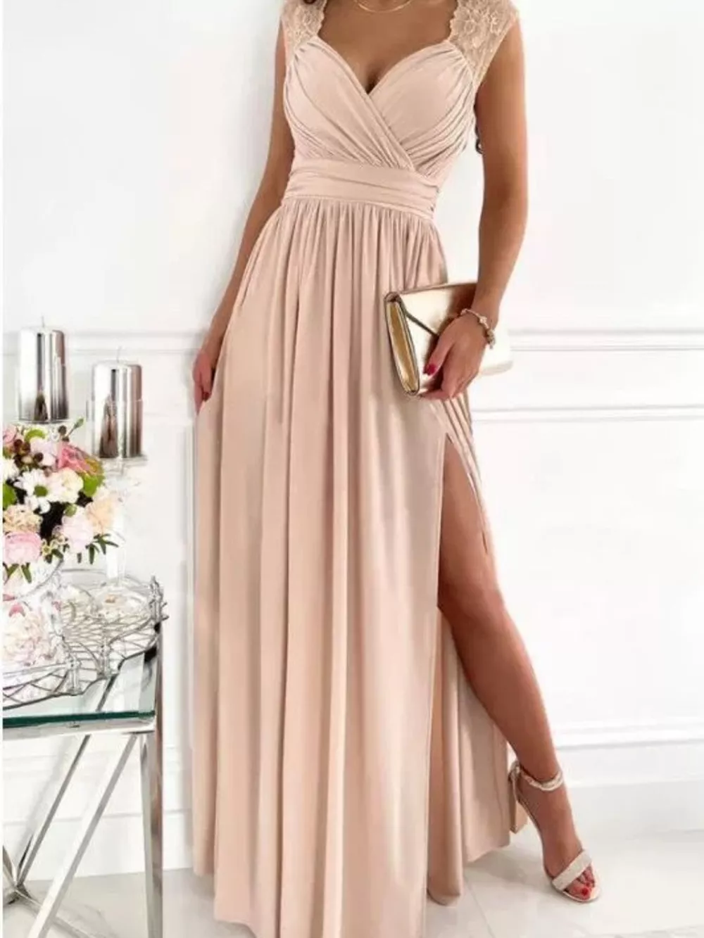 High Slit Lace Detail Maxi Dress, image 15