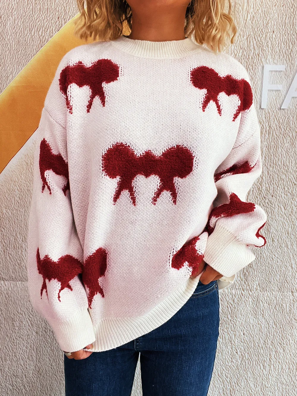 Bow Pattern Round Neck Sweater, image 19