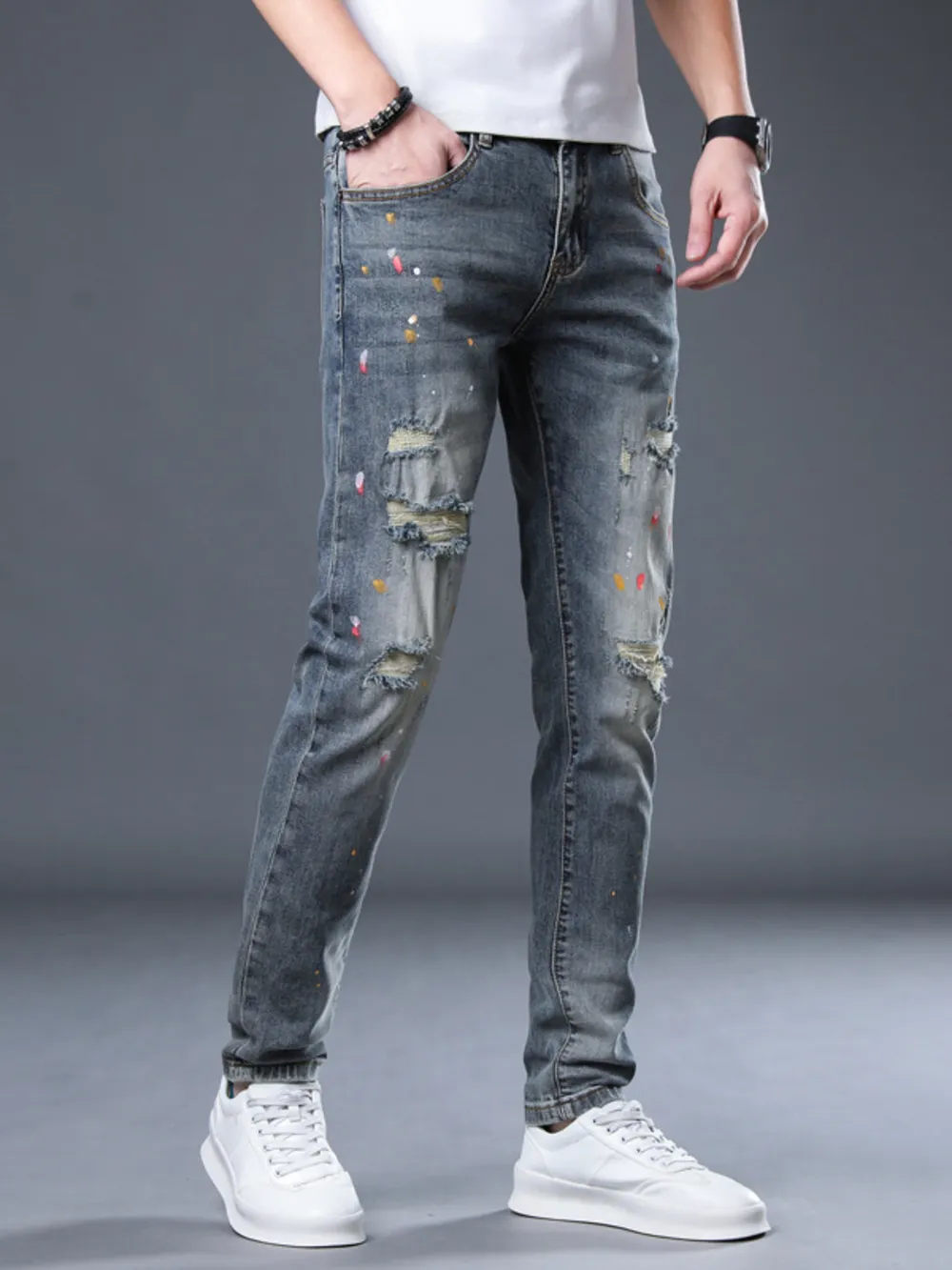 Men's Distressed Slim Fit Jeans, image 2
