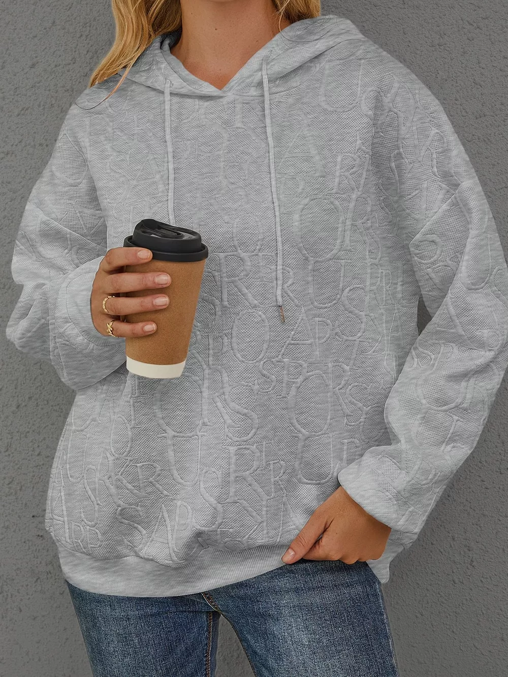 Full Size Embossed Lettering Casual Hoodie Plus Size, image 7