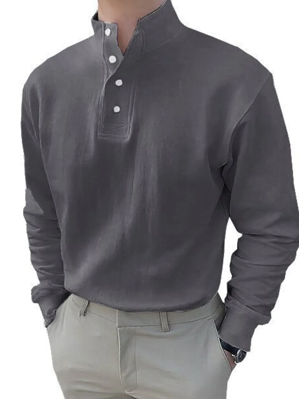 Men's Full Size Button Detail Long Sleeve Blouse Plus Size, image 3