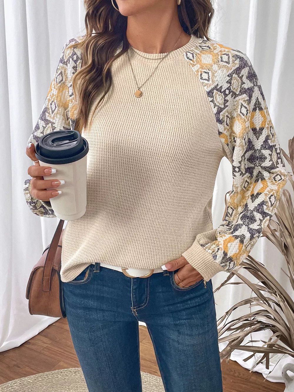 Geometric Pattern Long Sleeve T-Shirt, image 2