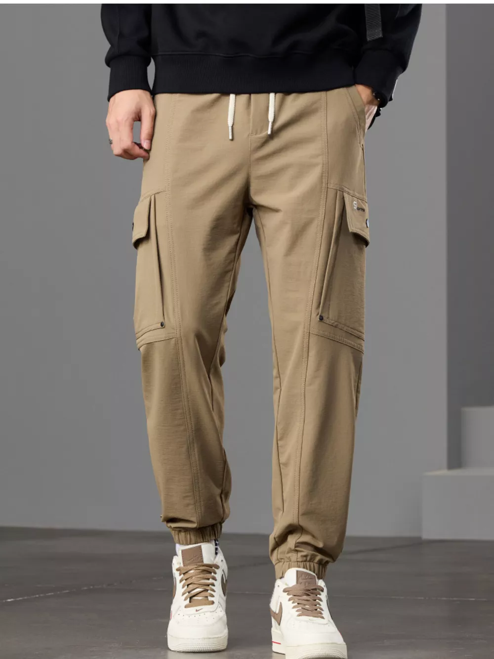 Men's Casual Cargo Pants with Drawstring Waist