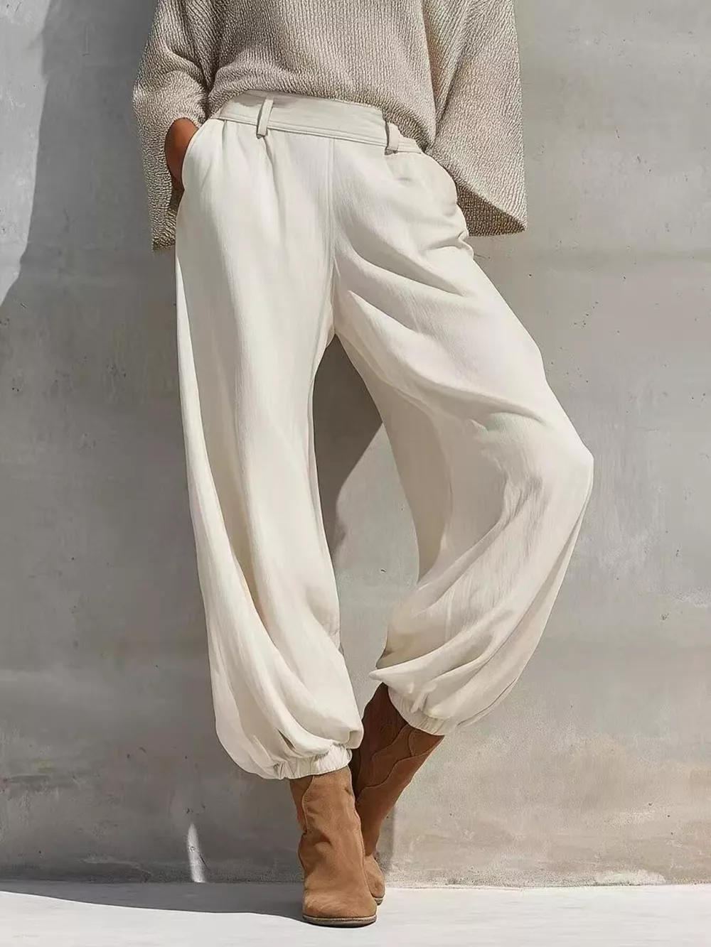 One-Shoulder Knit Top and High-Waisted Pants Set, image 3
